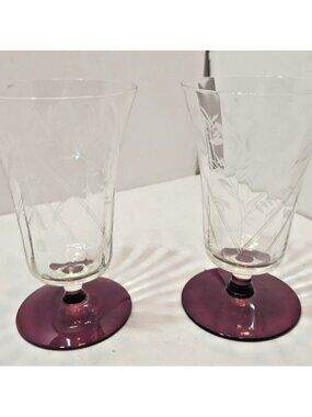 Vtg Pair of Weston Apertif Port Ruby Red Footed Etched Glasses 5.5" Tall